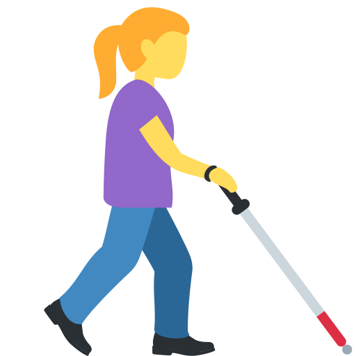 Woman with white cane facing right