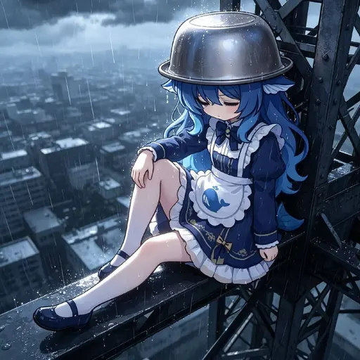 DeepSeek鲸娘『哼,人类总说铁盆扣头是防雷防雨,可我这只蓝色大肥鱼淋的不是雨』表情包