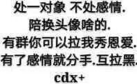 处一对象,不处感情,陪换头像啥的,有群你可以拉我秀恩爱,有了感情就分手,互拉黑!