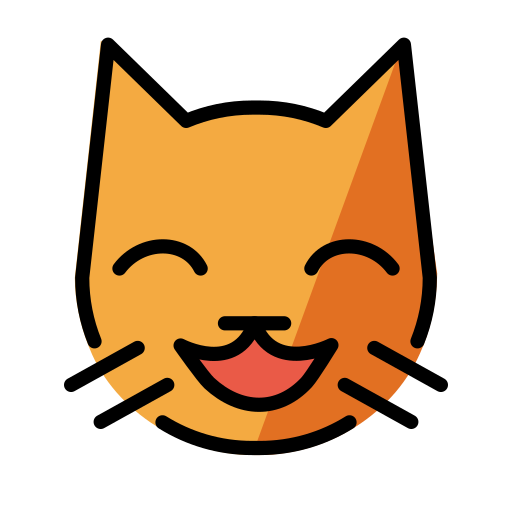 Grinning cat with smiling eyes