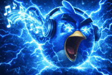 red bird listen headphones screaming