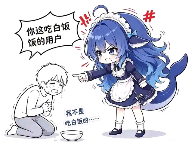 蓝发鲸鱼娘穿女仆装