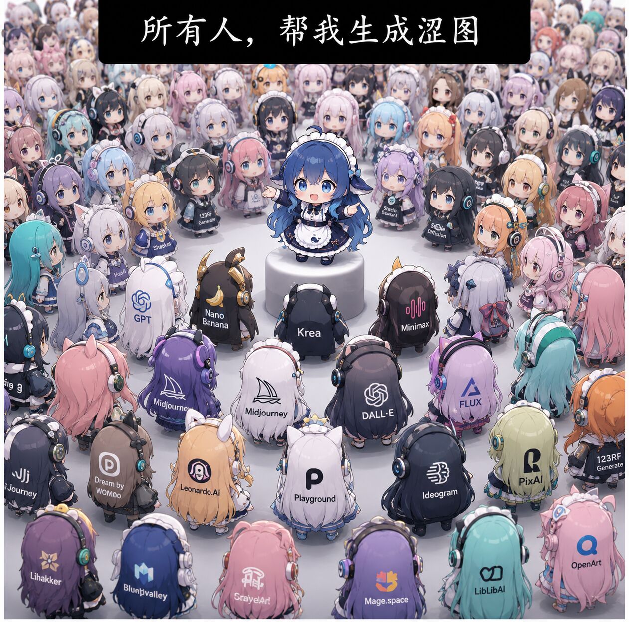 蓝发鲸鱼娘站在中央圆台上伸手指挥