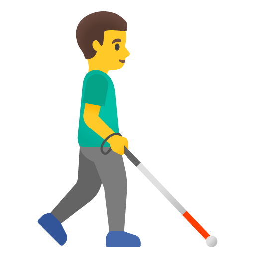 Man with white cane facing right