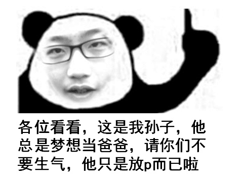 各位看看,这是我孙子,他总是梦想当爸爸,请你们不要生气,他只是放P而已啦!