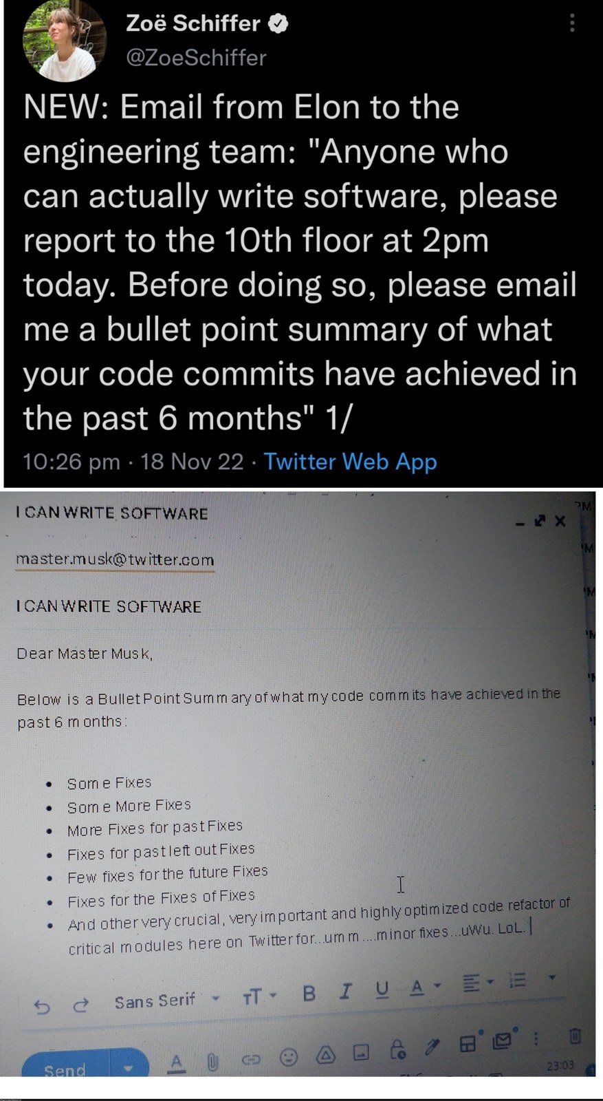 Help me write an email to my "Master" it's Urgent.