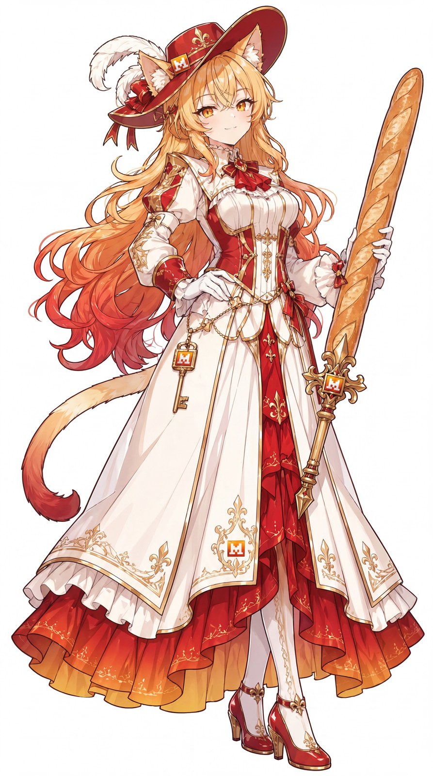 Mistral 娘立绘:红白礼裙与法棍长剑