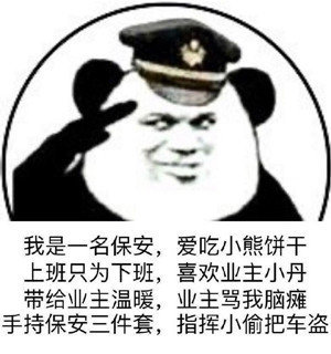 我是一名保安,爱吃小熊饼干上班只为下班,喜欢业主小丹带给业主温暖,业主骂我脑瘫手持保安三件套,指挥小偷把车盗