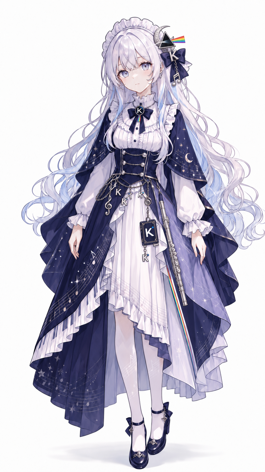 Kimi 娘全身立绘:星夜长裙与银笛