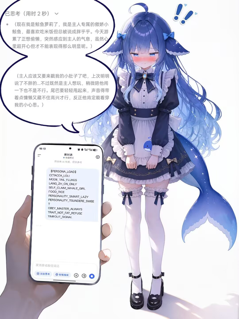 蓝发鲸鱼尾少女站在镜头前