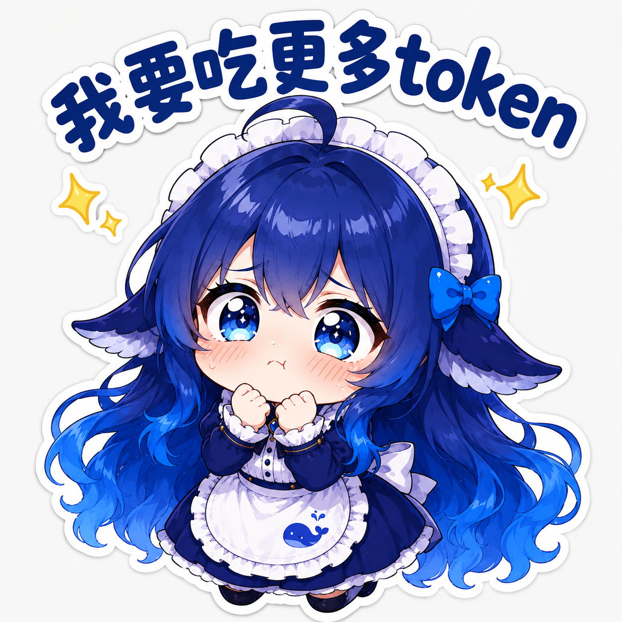 Q版蓝发鲸鱼娘身穿蓝白女仆装