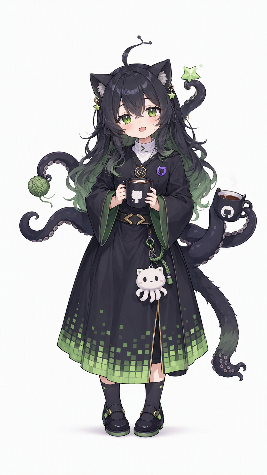 Git 三姐妹立绘:章鱼触手与猫耳的 GitHub 娘