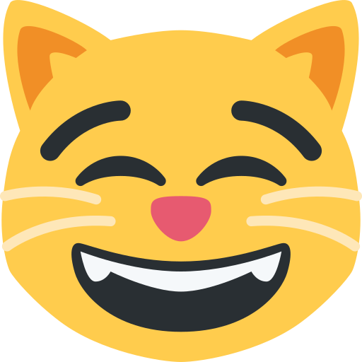 Grinning cat with smiling eyes