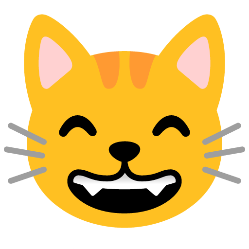Grinning cat with smiling eyes