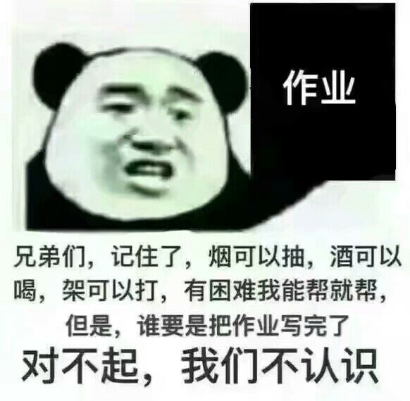 兄弟们,记住了,烟可以抽,酒可以喝,架可以打,有困难我能帮就帮但是,谁要是把作业写完了,对不起,我们不认识