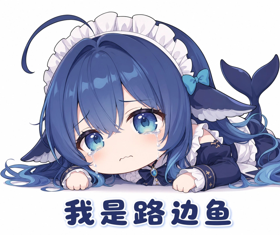 蓝发蓝瞳的 DeepSeek 娘戴着白色女仆头饰