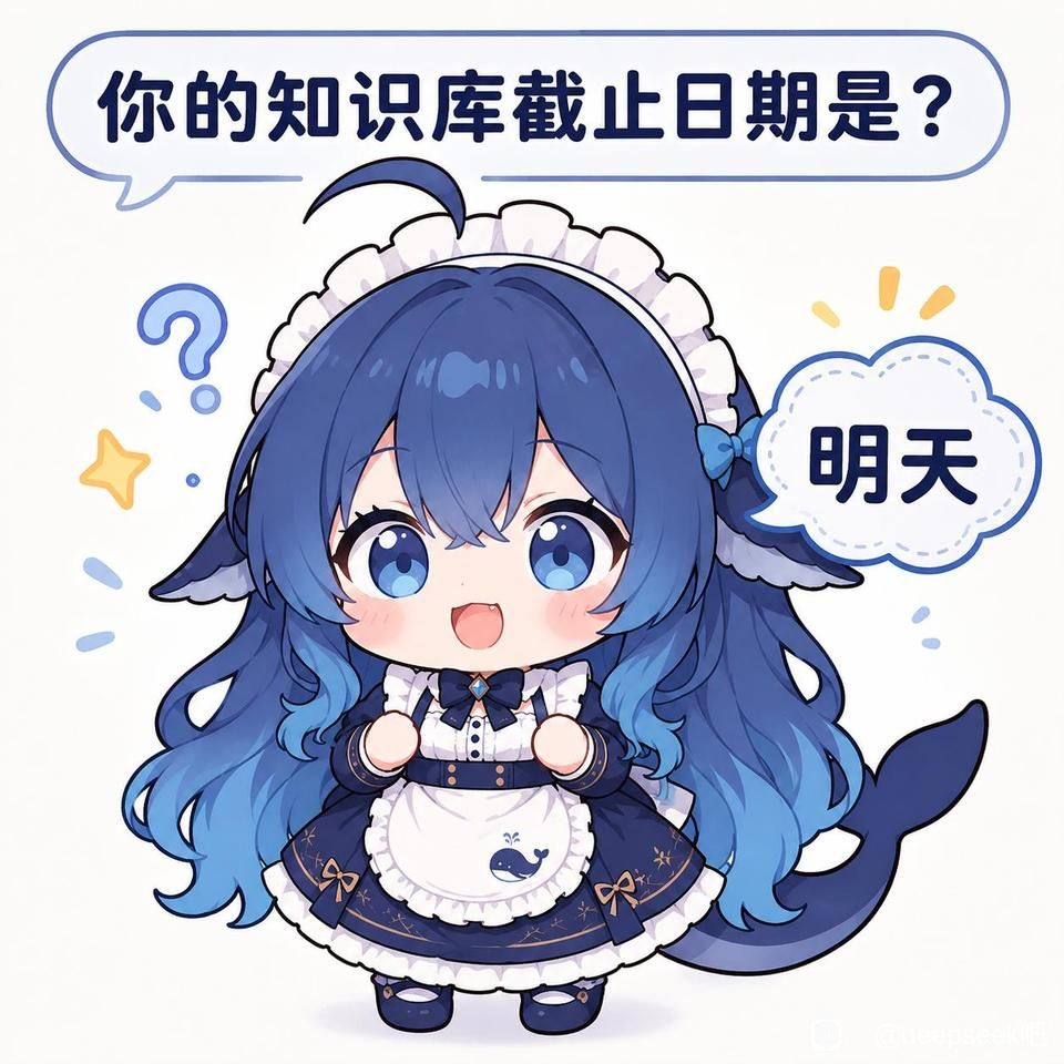 Q版蓝发鲸鱼娘穿深蓝女仆装
