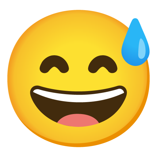 Grinning face with sweat