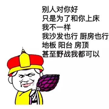 别人对你好 只是为了和你上床 我不一样 我沙发也行 厨房也行 地板 阳台 房顶 甚至野战我都可以