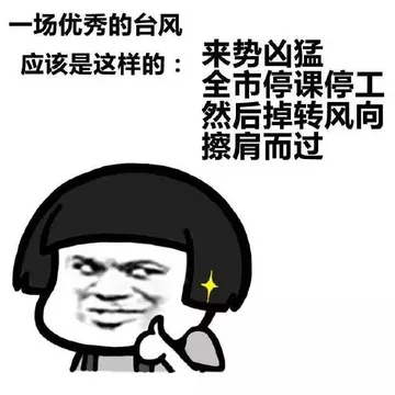 一场优秀的台风 应该是这样来的 ：来势凶猛 全市停课停工 然后转风向擦肩而过