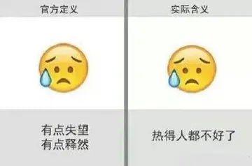 官方定义：有点失望有点释然 实际含义：热得人都不好了