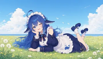 草地与深蓝鲸娘