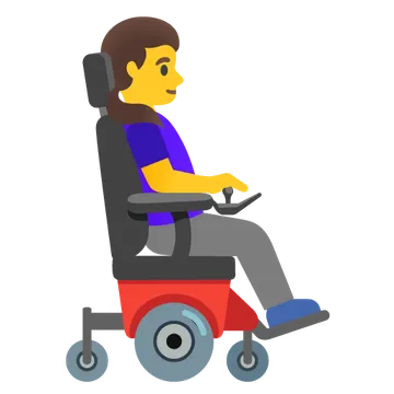 Woman in motorized wheelchair facing right