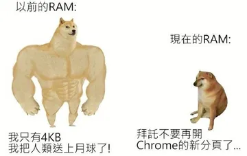 以前的RAM:現在的RAM:我只有4KB拜託不要再開我把人類送上月球了!Chrome 的新分真了