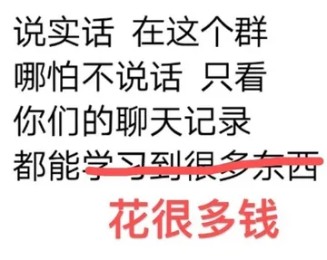 说实话在这个群哪怕不说话只看你们的聊天记录都能学习到很多东西花很多钱