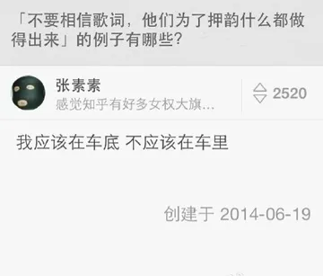 不要相信歌词，他们为了押韵什么都做得出来，的例子有哪些？ 我应该在车底，不应该在车里