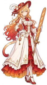 Mistral 娘立绘：红白礼裙与法棍长剑