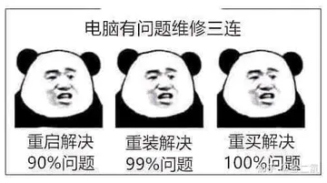 金馆长熊猫00062-电脑有问题维修三连-重启解决百分之90问题重装解决百分之九十九的问题重买解决百分之百的问题