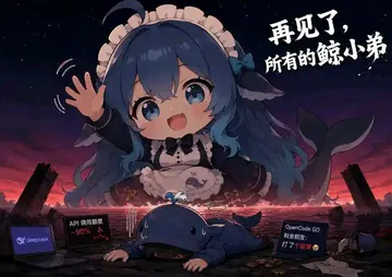蓝发鲸鱼娘穿女仆装挥手告别