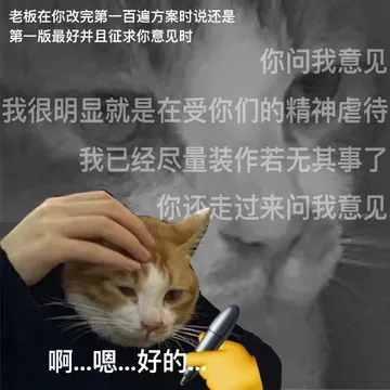老板在你改完第一百遍方案时说还是第一版最好并且征求你意见时你问我意见我很明显就是在受你们的精神虐待我已经尽量装作若无其事了你还走过来问我意见啊嗯好的