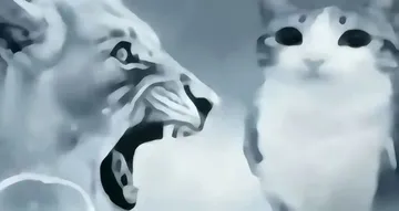 猫和狮子表情包你凶我！灰色抽象狮子和猫梗图系列