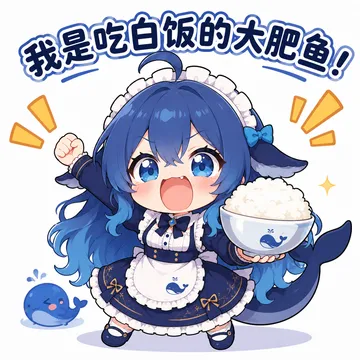 蓝发鲸鱼娘DeepSeek娘身穿深色女仆装