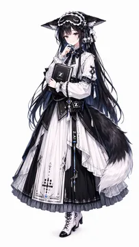 GLM 娘全身立绘：狐耳狐尾与 Z 标黑书