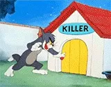 汤姆坏笑进屋关门表情包gif—猫和老鼠系列