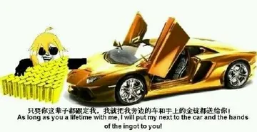 只要这辈子都跟定我，我就把我旁边的车和手上的金锭全都送给你！ （As long as you a lifetime with me, I will put my next to the car and hands of the ingot