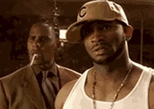 两个黑人震惊相互扭头看gif表情包（卢·威廉姆斯、R. Kelly）