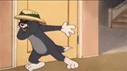 汤姆坏笑进屋关门表情包gif—猫和老鼠系列
