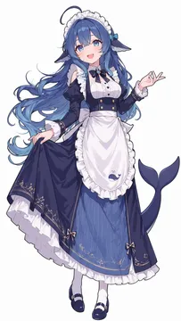 DeepSeek 娘鲸鱼女仆装：蓝裙与鲸尾