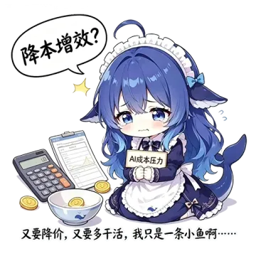 蓝发鲸鱼娘穿女仆装跪坐