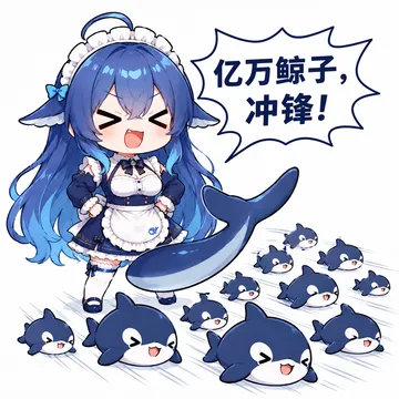Q版 DeepSeek 娘身穿蓝白女仆装