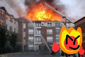 Fireball and a burning building