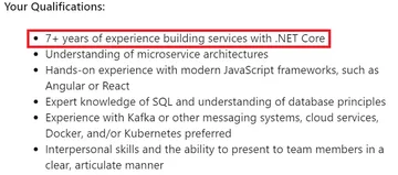 Saw this in a LinkedIn job posting today - .NET Core was released in 2016...