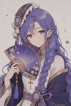 紫发折扇 · Qwen 娘半身像