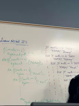 Professor teaching us to write 12 nested if statements