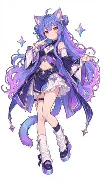 Gemini 娘立绘：紫蓝渐变发与四角星猫耳