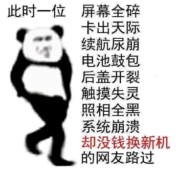 此时一位屏幕全碎卡出天际续航尿崩电池鼓包后盖开裂触摸失灵照相全黑系统崩溃却没钱换新机的网友路过
